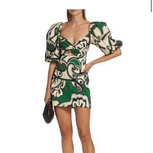 Alexis Iana Printed Puff Sleeve Green Mini Dress size XS